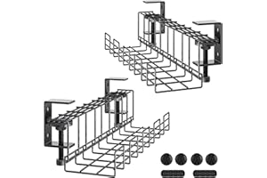 Mudeela 2 Packs Under Desk Cable Management Tray - Clamps Install No Drill to Desk Cable Rack - No Damage to Tables - Cable Management Cord Organizer - Sturdy Metal Cable Tray Basket for Office Home