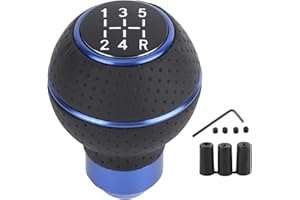 QQMORA Palanca de cambio de marchas, 1 juego 5 velocidades palanca de cambio de marchas palanca de Cuero artificial aleación de aluminio y accesorio Manual de cuero para automóviles(Azul)