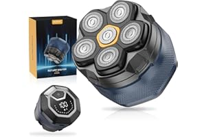 Rasoio Testa Calva Elettrico, Rasoio Testa Calva Zero Assoluto Kibiy con Testina 6D Rimovibile, Impermeabile IPX7 con Display LED, Ricarica Type-C