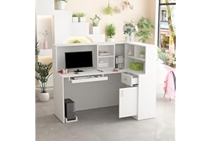 ‎PREMTURE Rezeptionstheke, Empfangstheke, Empfangstresen, Rezeptionstisch abnehmbaren Regal, Rezeptionstheke mit 1 Schubladen und 1 Schrank, Empfangstheken, Rezeptionstheken, MDF, 140 x 80 x 120 cm, weiß