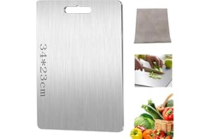 HYDTQCL Tagliere Acciaio Inox, Tagliere in Titanio, Tagliere in Acciaio Inox Alimentare, Tagliere Acciaio con Cuscinetto in Silicone Antiscivolo, Garantiscono il Gusto Originale Degli Ingredienti (34 * 23cm)