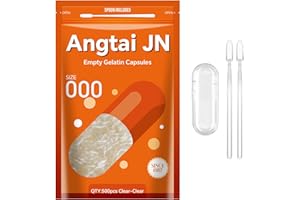 Angtai JN Empty Capsules Size 000 - Clear Gelatin Capsules Empty (500 Count) with Two Miro Lab Spoons - Gel Capsules Empty - DIY Pure Bovine Capsule Filling - Kosher, Gluten Free - Non-GMO Certified