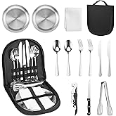 Camping Geschirr set 2 personen13-teilig, tragbar und langlebig, Edelstahl Outdoor-Geschirr für Camping, Picknick