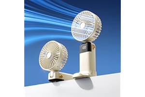 COCOSY Mini ventilador portátil USB recargable con batería, plegable 5 velocidades, autonomía 8 horas, ventilador de escritorio/cuello para oficina, dormitorio y viajes, compacto y silencioso