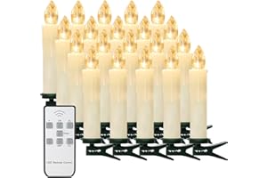‎YUNSHENG yunsheng 20er Weihnachtskerzen mit Fernbedienung und Timer, LED Kabellos Dimmbar Kerzenlichter, Batteriebetriebene Flammenlose Flackern Christbaumkerzen lichterkette, IP64, Weihnachtsdeko
