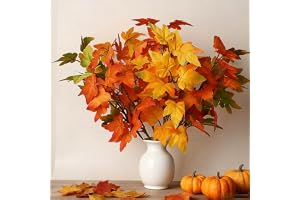 HERZWILD 8 buntar konstgjorda höstlöv höst konstgjorda blommor lönnlöv höst deco för höst vas dekoration inomhus utomhus trädgårdsbord gul (4 blomster-B)