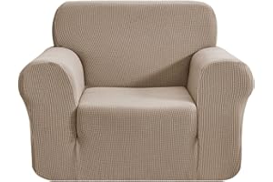 SAMSTEX Stylish 1 Seater Sofa Cover Stretch 1-Piece High Stretch Armchair Cover Machine Washable Non Slip Sofa Slipcovers Thick Soft Armchair Sofa Protector (1 Seater, Taupe)