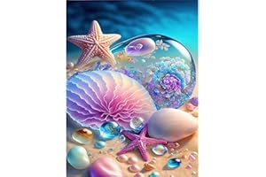 QENSPE 5D Diamond Painting Kits, Seaside Starfish Diamond Art Kits Crystal Flowers Diamond Painting Kits for Adults Kids Full Drill, DIY Crystal Picture Art for Home Wall Decor 30x40cm