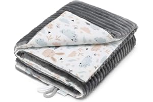 EliMeli Kocyk dziecięcy, koc do raczkowania, dla chłopców, bardzo miękki w paski, pluszowy materiał z mikrofibry, wypełnienie, wysoka jakość, idealny jako koc do wózka dziecięcego (szary - sowa)