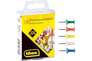 Idena 334032 - Alfileres de tablero, 40 piezas, colores surtidos, para tableros de corcho