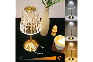 Amingulry Cordless Table Lamp, Rechargeable Battery Operated Lamp, 3 Color Modes & Stepless Dimmable LED Touch Lamp, Portable Crystal Gold Metal Beside Lamps for Bedroom Living Room Restaurant Outdoor