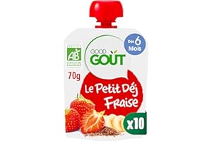 GOOD GOÛT - Petit Déj Fraise - Gourde Pour Bébé - Dès 6 Mois - Format Nomade - Sans Sucres Ajoutés* - 70g