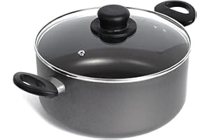 Homatz Stock Pot 4.5L, 24cm Large Non-Stick Cooking Pot with Glass Lid - Induction Base Aluminum Saucepan Casserole Pot - Heat Resistant Handles (Stock Pot, 24 cm)