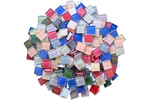 Yuvori Schillernde quadratische Glasmosaikfliesen, 1,5 cm, 0,5 kg, DIY, Bilderrahmen, Badewannen, Untersetzer, Vasen, Innendekoration (mehrfarbig)