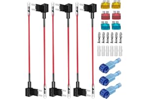 GUUZI 6pcs 12V-24V Micro 2 Adaptateur de Fusible Add-A-Circuit avec Faisceau de Câbles,Micro 2 Porte-Fusible avec 6pcs Fusibles de Remplacement(5A/10A/15A)