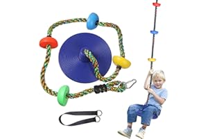 JurciCat Altalena per bambini arrampicata con Piattaforma e Dischi Set Giocattolo Accessori altalena da giardino per bambini (Blu)