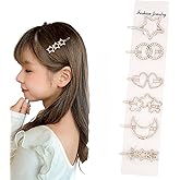 ANNA CREATIONS 6 Pcs Korean Fashion Rhinestone Hair Clips Set – Star, Moon, Heart, Flower Design Metal Hair Lock Pins – Styli