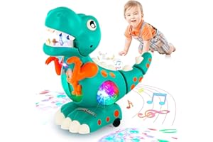 Bambebe Zabawka dla dzieci dinozaur inosaur, zabawka muzyczna ze światłami LED, pełzający dinozaur z automatycznym unikaniem przeszkód