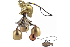 GREEN THUMBZ Campane a vento, campanellini metallici porta fortuna Feng Shui per interni e esterni (con elefante e pesce decorativi)