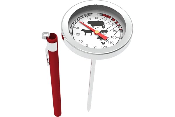 Termometer för bakning, rökning, matlagning, av rostfritt stål, med grafisk skala, 0–120 °C