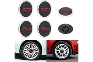 OTUFAN Enjoliveur de Roue Central chromé, 68078419AC Convient à Fiat 500 2012 2022 Enjoliveur de Roue Central chromé de Remplacement A (4 PCS Bordure Blanche Texte Rouge)