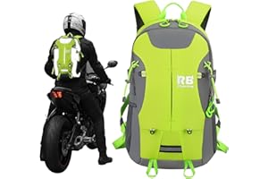 riderbag Reflective Motorcycle Backpack – Lightweight Hi Viz Riding Gear with Helmet Holder, Laptop pocket, Ventilated Back, Cycling, Hiking, Sport & Commuter Daypack (green backpack)