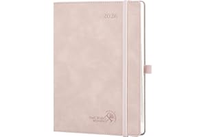 POPRUN Agenda Settimanale 2026 22 x 16,5 cm, 1 Pagina a Settimana con 1 Pagina di Appunti, Nastro segnalibro, Copertina Morbida in Pelle PU, Carta Spessa da 100 GSM, Rosa Pallido