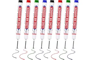 Bewudy 6 rotuladores de agujeros profundos de 20 mm, punta extralarga, rotuladores para agujeros largos, de plástico, para madera, plástico, pared, metal, cartón, obras (negro, azul, rojo, verde)
