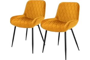 ML DESIGN MODERN LIVING ML-Design Lot 2X Chaises de Salle à Manger Moutarde, Style Moderne/Retro, Dossier et Accoudoirs Rembourrée Aspect Velours, Pieds en Métal Noir, Chaise Ergonomique, Fauteuil pour Salon/Chambre