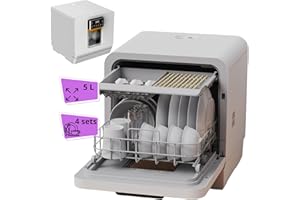 CASSARY Mini lave vaisselle sans raccordement. Petit lave vaisselle 4 couverts. Lave vaisselle compact avec programmes de lavage, séchage et désinfection. Lave vaisselle de table portable (A)