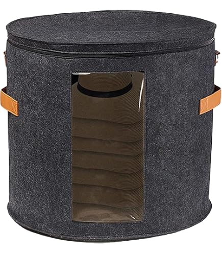 Boîte à Chapeaux Pliable En Feutre - 47,5x43cm - Gris Foncé - Rangement Pour Chapeaux, Peluches, Vêtements