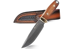 DRACHENADER Coltello da caccia, lama fissa con fodero in pelle, manico in legno, coltello da esterno per campeggio ed escursionismo