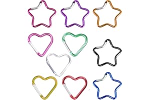 LILIKAI 10 Pièces Mousqueton Porte Clé,Mini Mousqueton,Petit Mousqueton,Porte Clef Mousqueton,Étoile Forme D'étoile Forme d'amour Aluminium,Pratique Et Durable,pour Sacs À Dos,Camping,Tente,Randonnée,Voyage