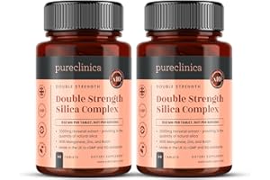 PURECLINICA Doppelstärke Kieselerde-Komplex mit doppeltem Festigkeitsgrad 2000 mg x 180 Tabletten (2 Flaschen x 90 tabletten - mit Zink, Bor und Magnesium)