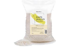 Oputec 2 KG Kerzenwachs-Pastillen – Kerzenwachs zum Gießen aus Raps – cremefarbenes Wachs für Kerzen selber machen & nachfüllen – eigene Kerzen aus natürlichem Rapswachs-Pastillen – Made in Germany