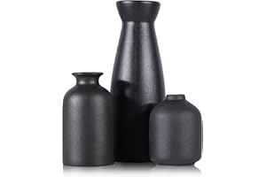 QIANLING Juego de 3 jarrones de cerámica Negra - Floreros Modernos para decoración, Jarrón de decoración del hogar Boho, Jarrón para Flores secas de Hierba de Pampas, Mesa de Comedor, Jarrones de repisa