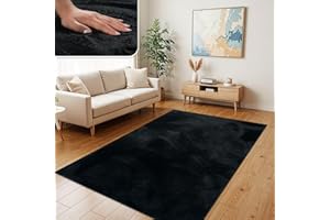 TT Home Shaggy Tapis Haut Poil Peluche Unis Modern, Couleur: Noir, Dimension:120x160 cm