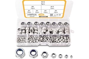 VIGRUE 182 Stück DIN 985 Kontermuttern Sechskantmuttern Sicherungsmuttern Stopmuttern Klemmmuttern A2-70 Edelstahl Muttern Nylon selbstsichernd Sechskant Schraubenmuttern 7Größe M3 M4 M5 M6 M8 M10 M12