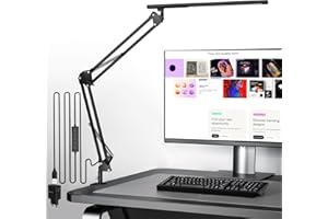 VERSKI Schreibtischlampe für das Heimbüro, Schreibtischlampe Klemmbar , Architektenleuchte mit QC3.0 Adapter, Fresnel Linse, Tischlampe, 5 Farbmodi und Helligkeit, Klemmlampe mit Speicherfunktion, Schwarz