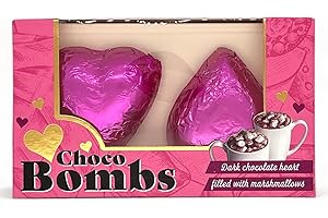 MIJOMA 2 Stück Set Schokoladenherz mit Mini-Marshmallows gefüllt für Heiße Schokolade Magic Dark Chocolate ball Trinkschokolade als Schokobombe