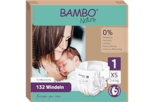 ‎BAMBO NATURE Bambo Nature Baby Windeln Größe 1 (2-4kg) 132 St. Monatsbox | Premium Diapers mit verbesserter Auslaufsicherheit | Ultimativen Komfort & Freiheit für Neugeborene | Dermatologisch getestet Nappies