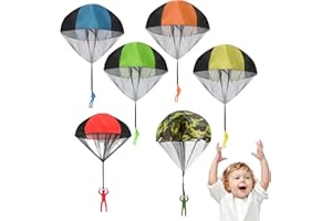 VTYTZZ Juego de 6 paracaídas, paracaídas de juguete, juguetes de paracaídas de, paracaidista que lanza a mano, juguetes al aire libre, regalo de cumpleaños, emocionante para niños y adultos