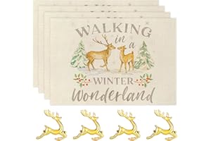 JINGTOPS Podkładki bożonarodzeniowe, lniane podkładki stołowe, bieżnik zimowy, świąteczny obrus, dekoracja bożonarodzeniowa, dekoracja stołu, do stołu jadalnianego, kuchni, na imprezę, dekoracja zimowa