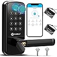 Smart Lock with Handle: Wi-Fi Keyless Entry Door Lock - Smart Locks for Front Door - Biometric Fingerprint Door Lock - Smart Door Lock with Keypad - Garage Door with App Control - Auto Lock (Black)