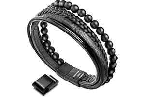 murtoo Armband Herren Leder Armband Naturstein Geflochtenes Armband aus schwarzer Onyx Wunderbar Geschenk Fuer Herren