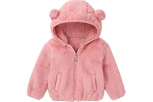 Naiyafly Baby Toddler Boys Girls Fleece Jacket with Hood Zip Up Cute Bear Coats for Infant Boys Girls Kids Fall Winter Warm Jacket with Ear Newborn Solid Color Outwear for 1-5T