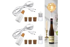 WPQIUZS 2 Pezzi Portalampada per Bottiglia con Interruttore, E27 Portalampada con B22 Convertitore e 240CM Cavo, Adattatore per Bottiglia con 3 Tappi di Tappo, DIY Lampada da Tavolo per Bottiglia di Vino