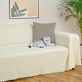 Latuda Home Mikrofiber Ş&ouml;nil Fitilli Minimalist Koltuk &Ouml;rt&uuml;s&uuml; -175x300 cm Large, &Ccedil;ift Taraflı, Kaymaz, Terletmez, Ekru