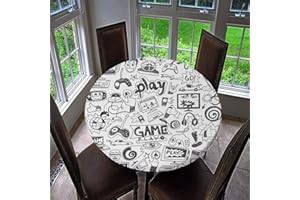 CHICKWIN-SHOP Chickwin Mantel Antimanchas Redondo, Mantel de Mesa Impermeable Diseño de Borde Elástico con Estampado 3D Creativo Mantel Redondo para Comedor, Cocina y Picnic (Elementos Juego,100cm)