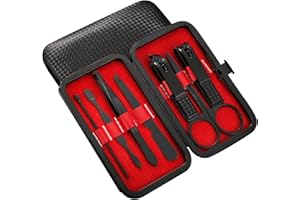TingDongWei Tagliaunghie Set Professionale, Set Tagliaunghie Unghie, Strumenti per Manicure e Pedicure, Set Manicure Tagliaunghie per Viaggi o Casa(7 Pezzi,Rosso)
